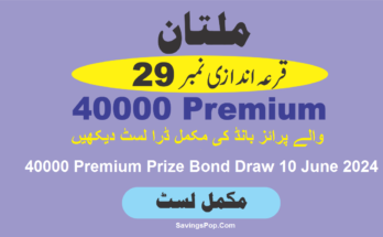 40000 Premium Prize Bond Draw 10 June 2024