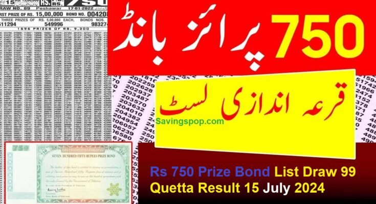 Rs 750 Prize Bond List Draw 99 Quetta Result 15 July 2024