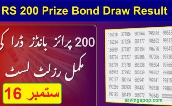 RS 200 Prize Bond Draw Result List 16 September