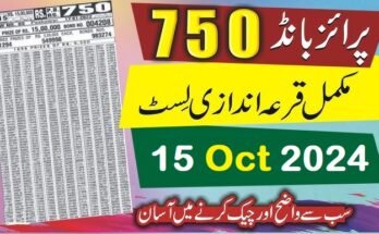 Prize Bond 750 Draw Result 15 Oct 2024