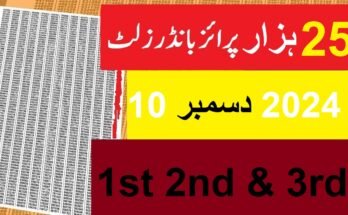 25000 Prize Bond Result 10 December 2024