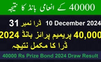 40000 Rs Prize Bond 2024 Draw Result